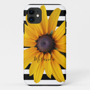 Gelbe Blume Schwarz-weiße Streifen Name Case-Mate iPhone Hülle