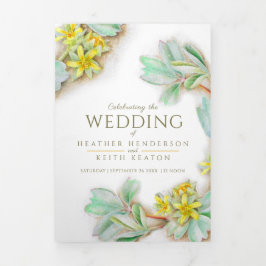 Gelbe Blume Sibbaldia Hochzeit in einem Dreifach Gefaltete Einladung