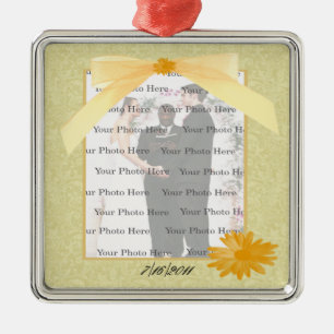 Gelbe Blume Silver Square Foto Ornament