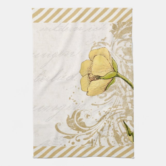 Gelbe Blume Stripte Küche Handtuch (Vertikal)