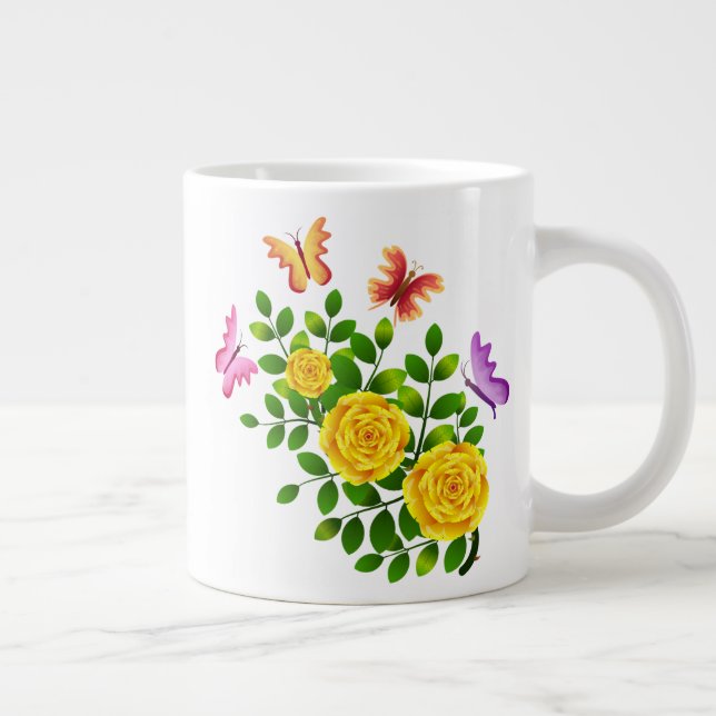 Gelbe Blume und Schmetterlinge-64567 Jumbo-Tasse (Rechts)