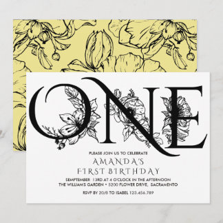 Gelbe Blumen | 1. Geburtstag Party Einladung