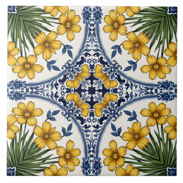 Gelbe Blumen 3 Fliese (Vorderseite)