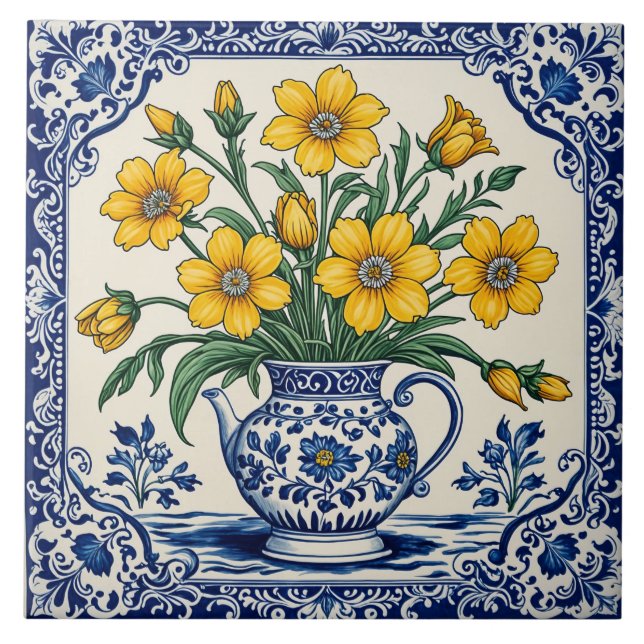 Gelbe Blumen 4 Fliese (Vorderseite)