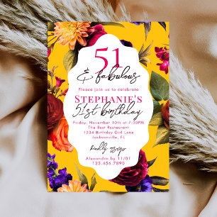 Gelbe Blumen 51 & Fantastische 51. Geburtstagsfeie Einladung