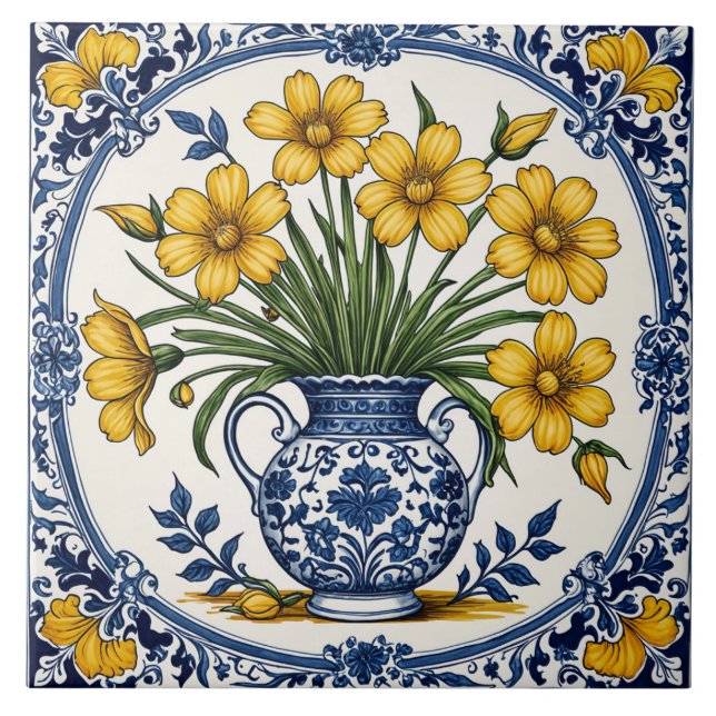 Gelbe Blumen 5 Fliese (Vorderseite)
