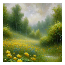 Gelbe Blumen an einem Regentag Poster