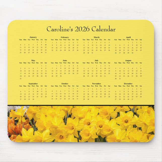 Gelbe Blumen - Anpassbarer Kalender 2026 Mousepad (Vorne)