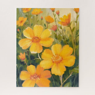 Gelbe Blumen Aquarell Blumenfeld Malerei Puzzle
