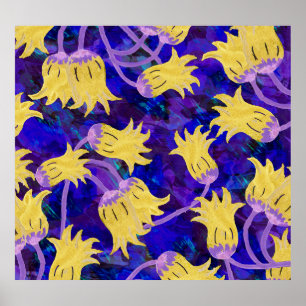 Gelbe Blumen: Aquarellbilder mit dunklem Hintergru Poster