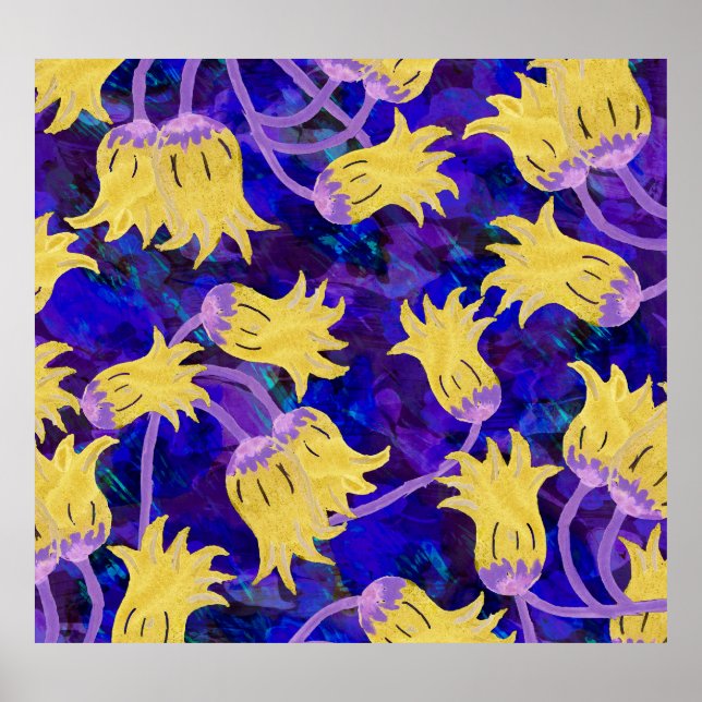 Gelbe Blumen: Aquarellbilder mit dunklem Hintergru Poster (Vorne)
