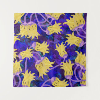 Gelbe Blumen: Aquarellbilder mit dunklem Hintergru Wandteppich