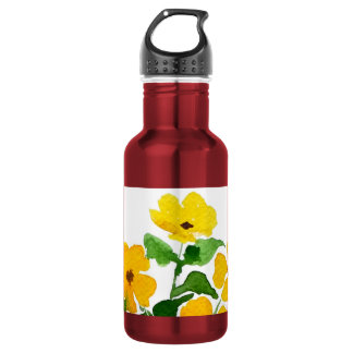 Gelbe Blumen, Aquarellmalerei Edelstahlflasche