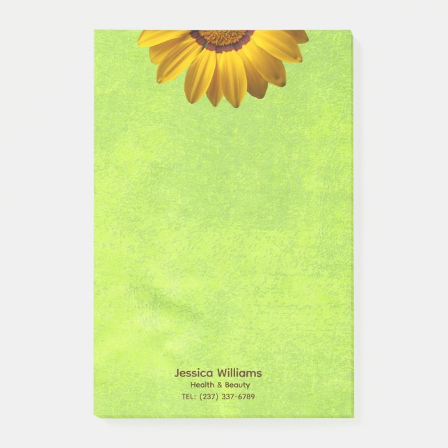 Gelbe Blumen auf Abstrakt-grüner Monogram Post-it Klebezettel (Vorderseite)