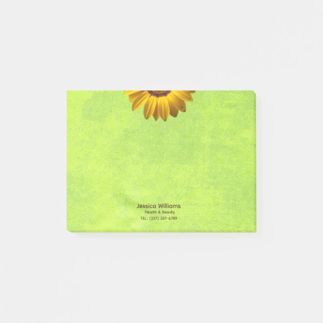 Gelbe Blumen auf Abstrakt-grüner Monogram Post-it Klebezettel (Vorderseite)