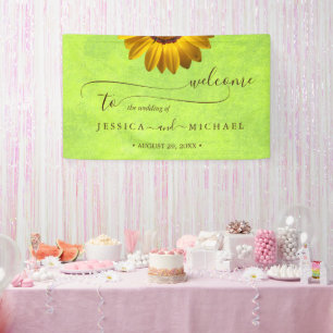 Gelbe Blumen auf Abstrakter Grüner Hochzeit Banner