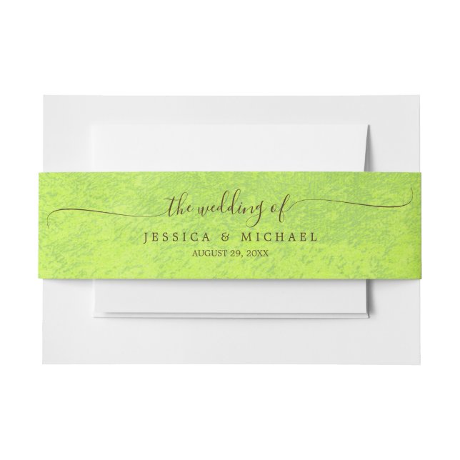 Gelbe Blumen auf Abstrakter Grüner Hochzeit Einladungsbanderole (Vorderseite Beispiel)