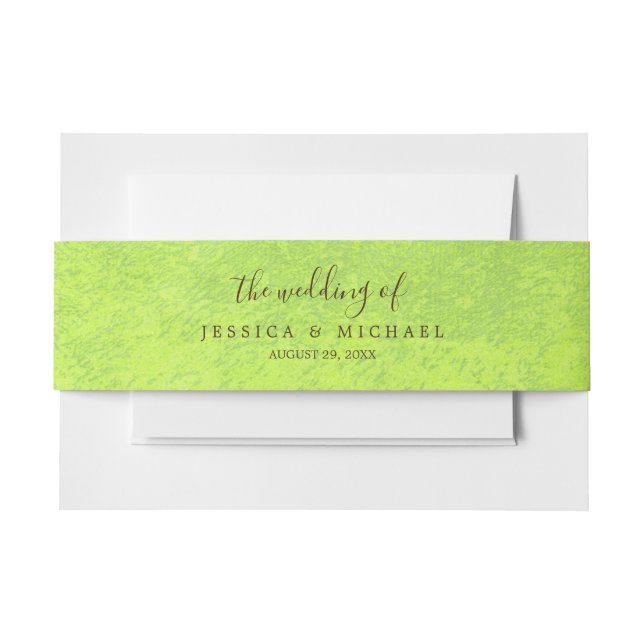 Gelbe Blumen auf Abstrakter Grüner Hochzeit Einladungsbanderole (Vorderseite Beispiel)