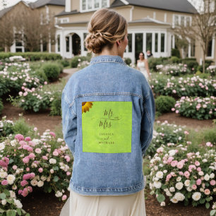 Gelbe Blumen auf Abstrakter Grüner Hochzeit Jeansjacke