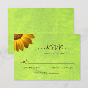 Gelbe Blumen auf Abstrakter Grüner Hochzeit RSVP Karte