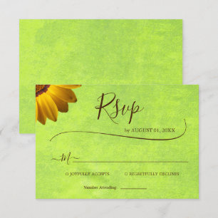 Gelbe Blumen auf Abstrakter Grüner Hochzeit RSVP Karte
