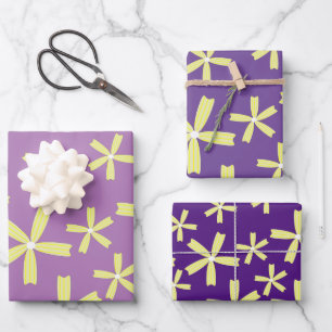 Gelbe Blumen auf Lila Muster Geschenkpapier Set