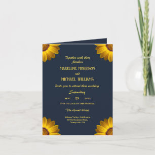 Gelbe Blumen auf marineblauem Hintergrund Monogram Einladung
