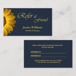 Gelbe Blumen auf Navy Blue-Hintergrund Monogram Empfehlungskarte