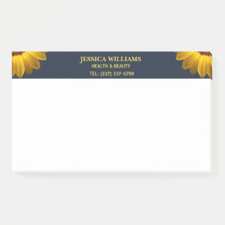 Gelbe Blumen auf Navy Blue-Hintergrund Monogram Post-it Klebezettel
