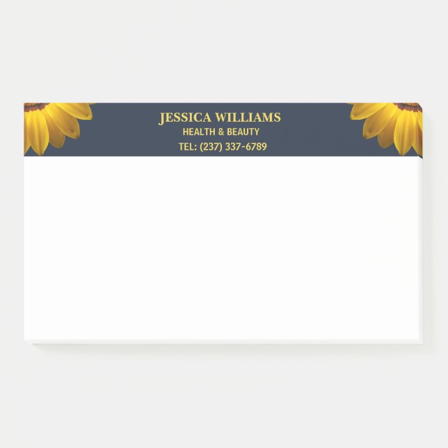 Gelbe Blumen auf Navy Blue-Hintergrund Monogram Post-it Klebezettel (Vorderseite)