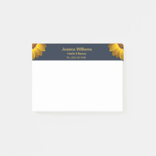 Gelbe Blumen auf Navy Blue-Hintergrund Monogram Post-it Klebezettel