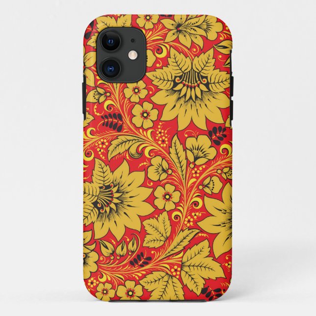 Gelbe Blumen auf rotem khokhloma iphone 5/5S Case-Mate iPhone Hülle (Rückseite)