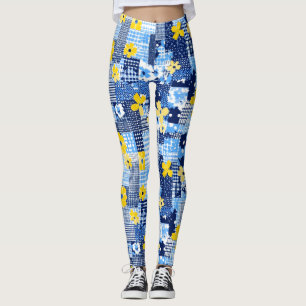 Gelbe Blumen Blaues Muster Leggings