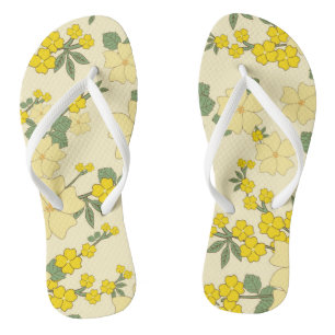 Gelbe Blumen, Blumenmuster, Muster von Blume Flip Flops