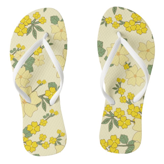 Gelbe Blumen, Blumenmuster, Muster von Blume Flip Flops (Fußbett)