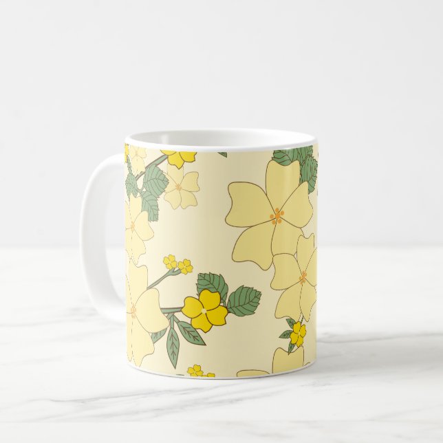 Gelbe Blumen, Blumenmuster, Muster von Blume Kaffeetasse (Vorderseite Links)