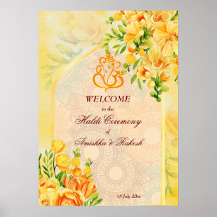 Gelbe Blumen Bogen Ganesha Haldi Willkommenszeiche Poster