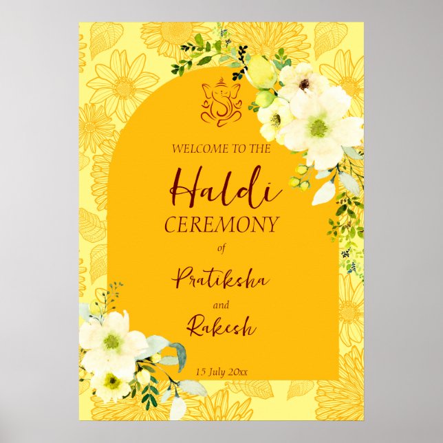 Gelbe Blumen Bogen Haldi Begrüßungszeichen Poster (Vorne)