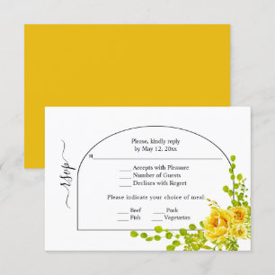 Gelbe Blumen, Bogen und Monogramm-Hochzeit im Herb RSVP Karte