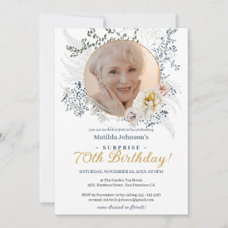 Gelbe Blumen Custom Foto Überraschung 70. Geburtst Einladung
