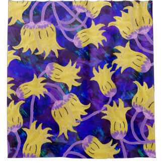 Gelbe Blumen: dunkle Hintergrund-Wasserfarbenkunst Duschvorhang