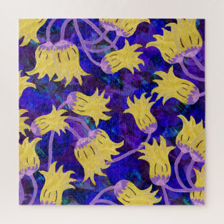 Gelbe Blumen: dunkle Hintergrund-Wasserfarbenkunst Puzzle