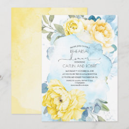 Gelbe Blumen Dusty Blue Elegante Probe Abendessen Einladung