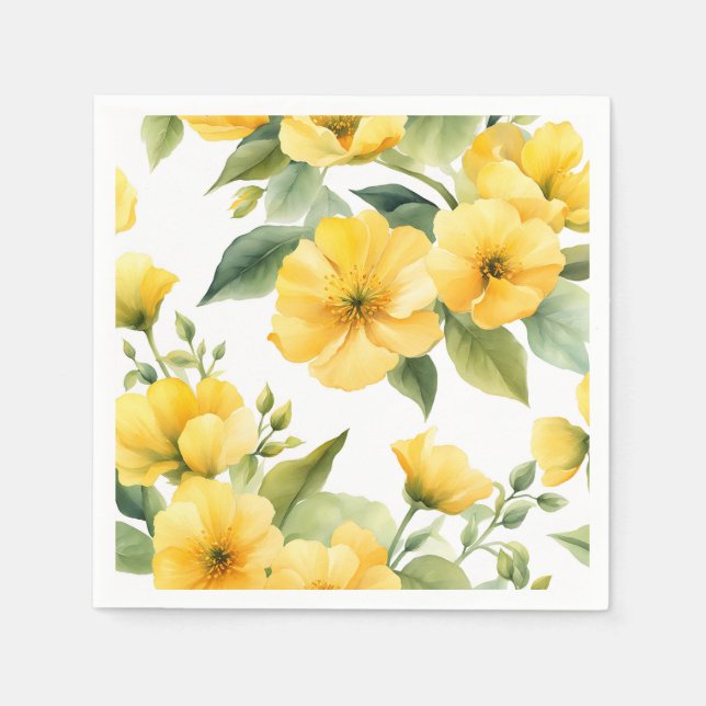 Gelbe Blumen Garden Soft Watercolor Serviette (Vorderseite)