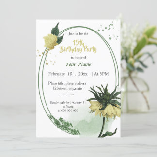 gelbe Blumen, geometrisch grün Geburtstag Einladung