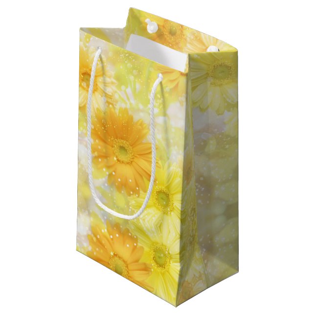 Gelbe Blumen Geschenktasche Kleine Geschenktüte (Vorderseite Schrägansicht)
