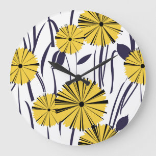 Gelbe Blumen Große Wanduhr