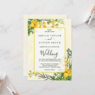 Gelbe Blumen Grünflächen Transparenz Rahmen Hochze Einladung