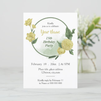 Gelbe Blumen Grünkranz Geburtstag Einladung