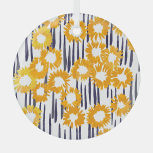 Gelbe Blumen: handbemalt Vintag Ornament Aus Glas